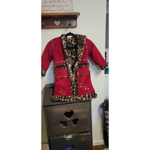 The Children's Place Girls Red Embroidered Sequin Hooded Faux Fur Coat Size XS